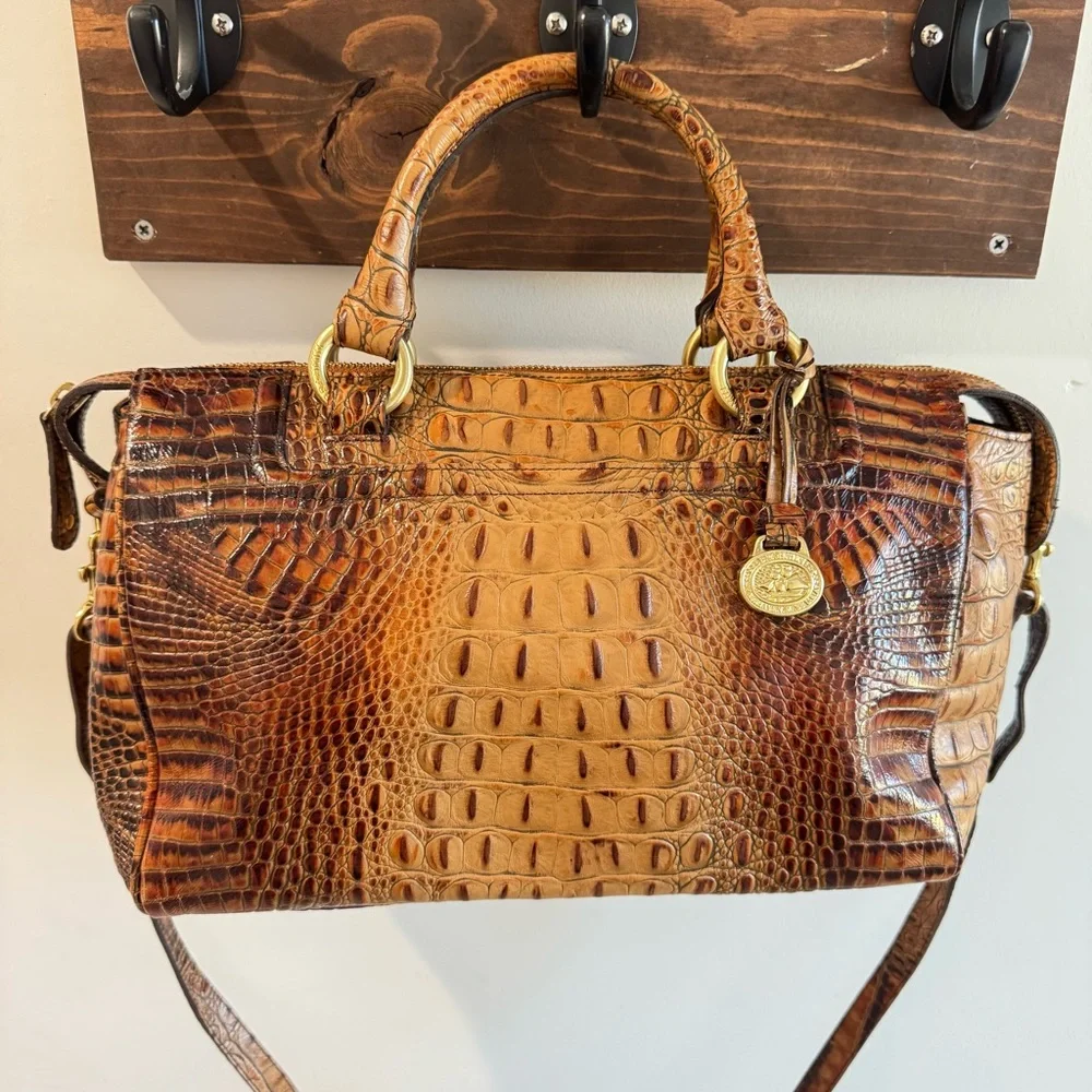 Brahmin Croc Embossed Leather Satchel Bag‎ in Toasted Pecan Melbourne
